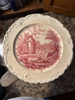 Perfectly Stained and Crazed English Abbey Red Transferware Plate